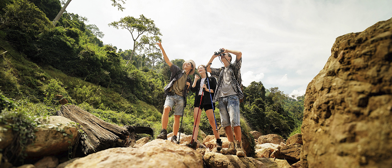 Group of young hikers on a mountain